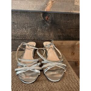 I.Miller Silver Low Wedge Formal Strappy Sandals Prom Sandals Metallic‎ 6.5